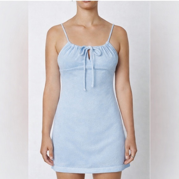 NIA Dresses & Skirts - NIA Light Blue Terry Mini Dress Cotton Blend Tie Front Size M